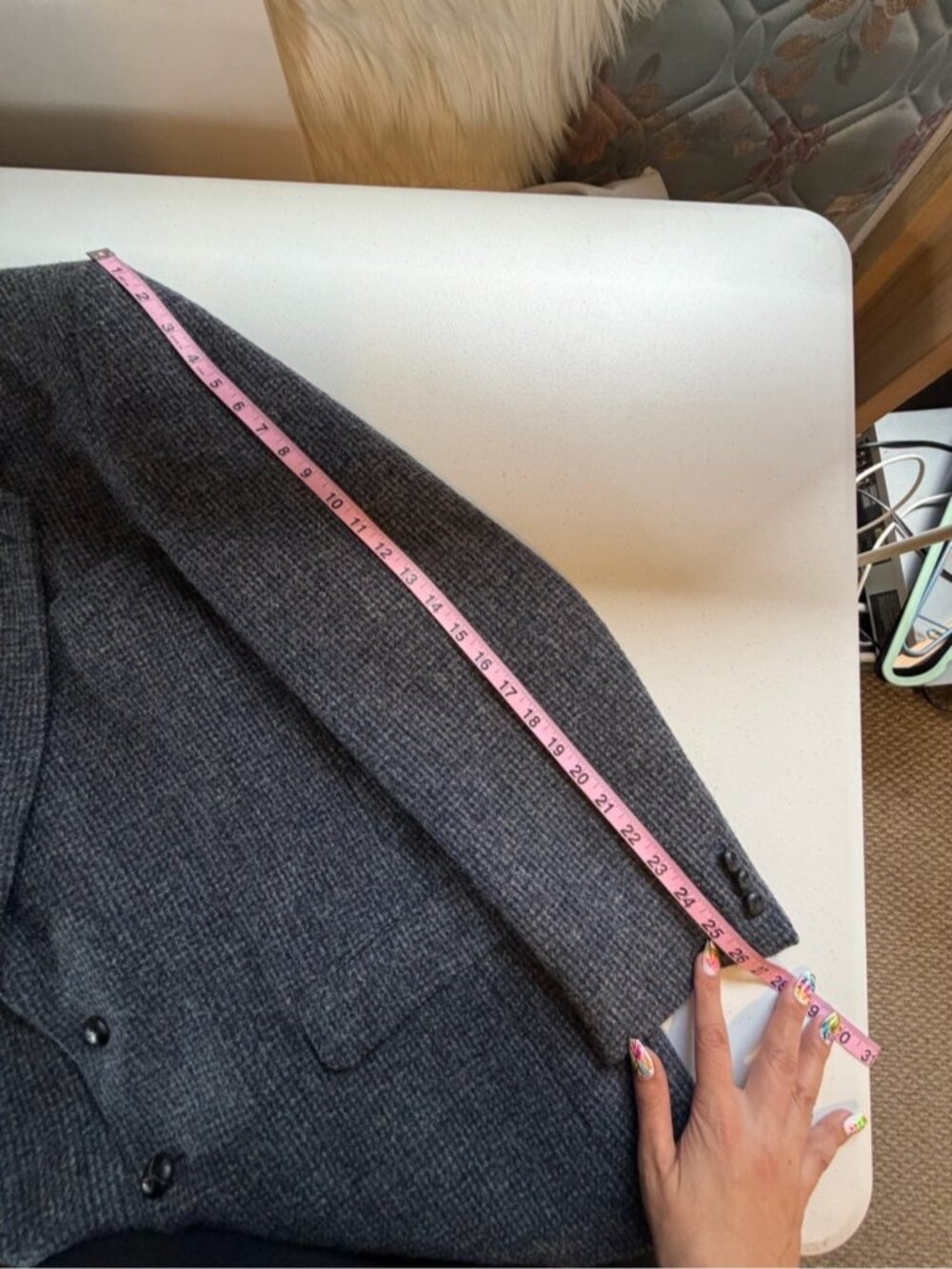 Vintage Harris Tweed Mens Blue Gray Herringbone Suit Jacket Wool sz 44 Long 44L - Picture 7 of 15